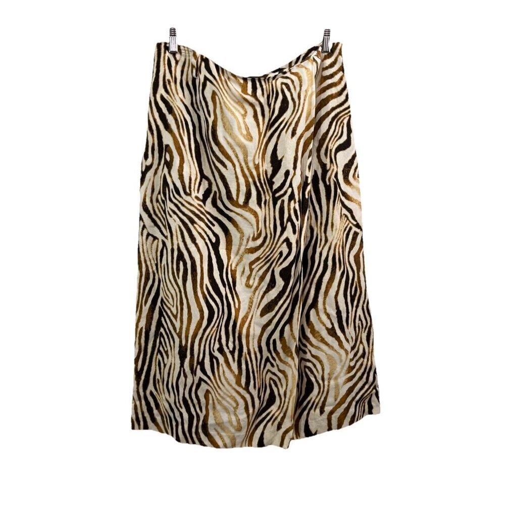 Evan Picone Linen Animal Print Mid Lebgth Skirt Wrap Size 12